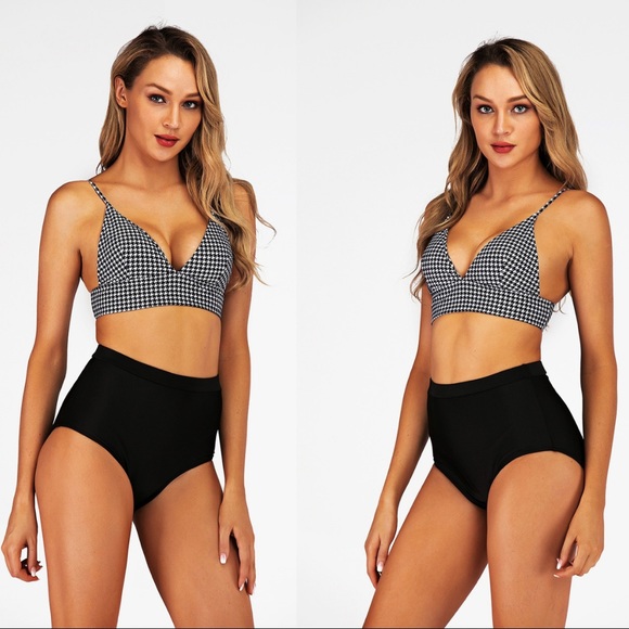 Check Mate! Black & White High Waist Bikini - Picture 2 of 8